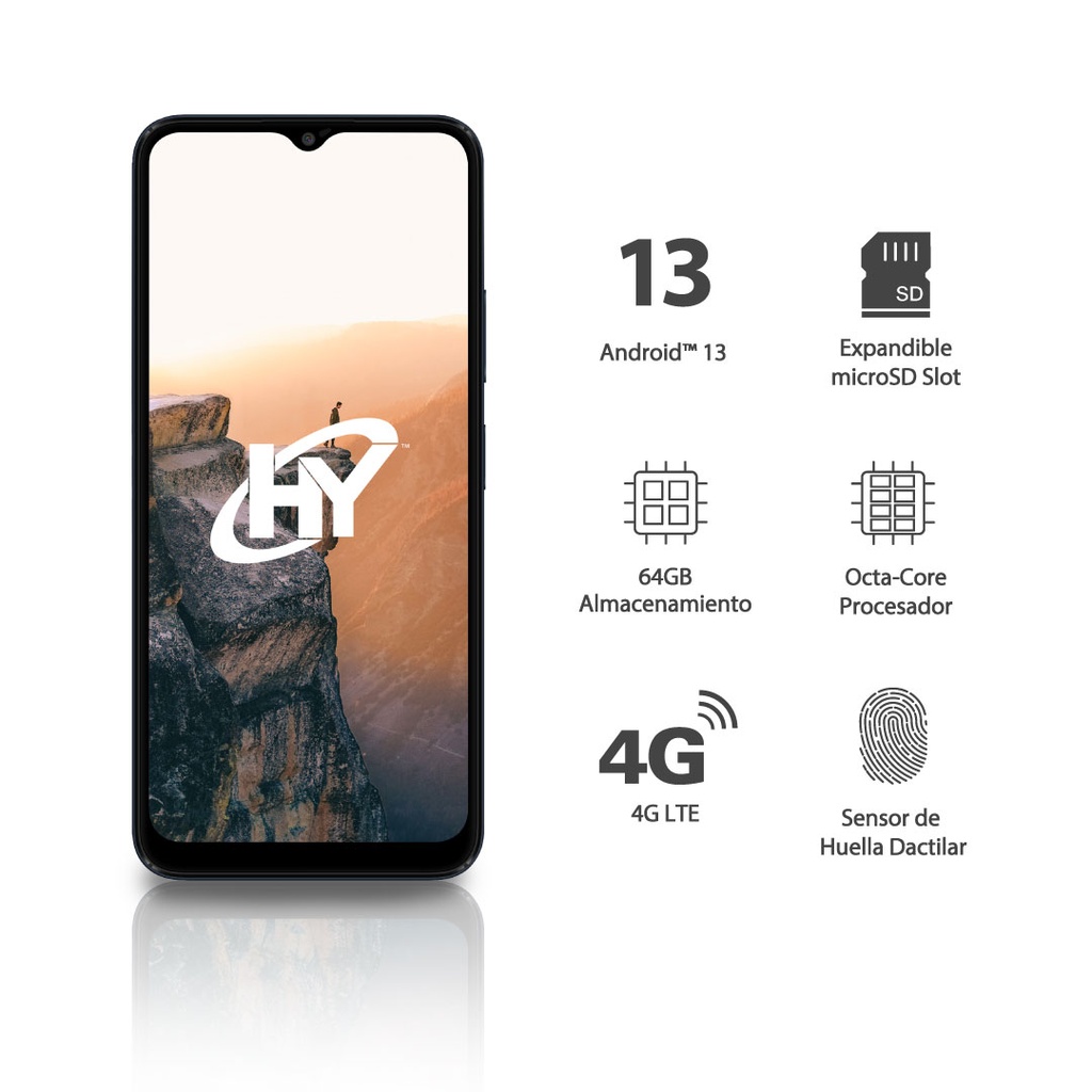 HYLine 6.56" HD, SC9863A1 Octa-Core Processor, Android, 4GB RAM, 64GB Storage, 5MP/13MP, 4000mAh, Includes Clear Case, Screen Protector and Earphones - Black