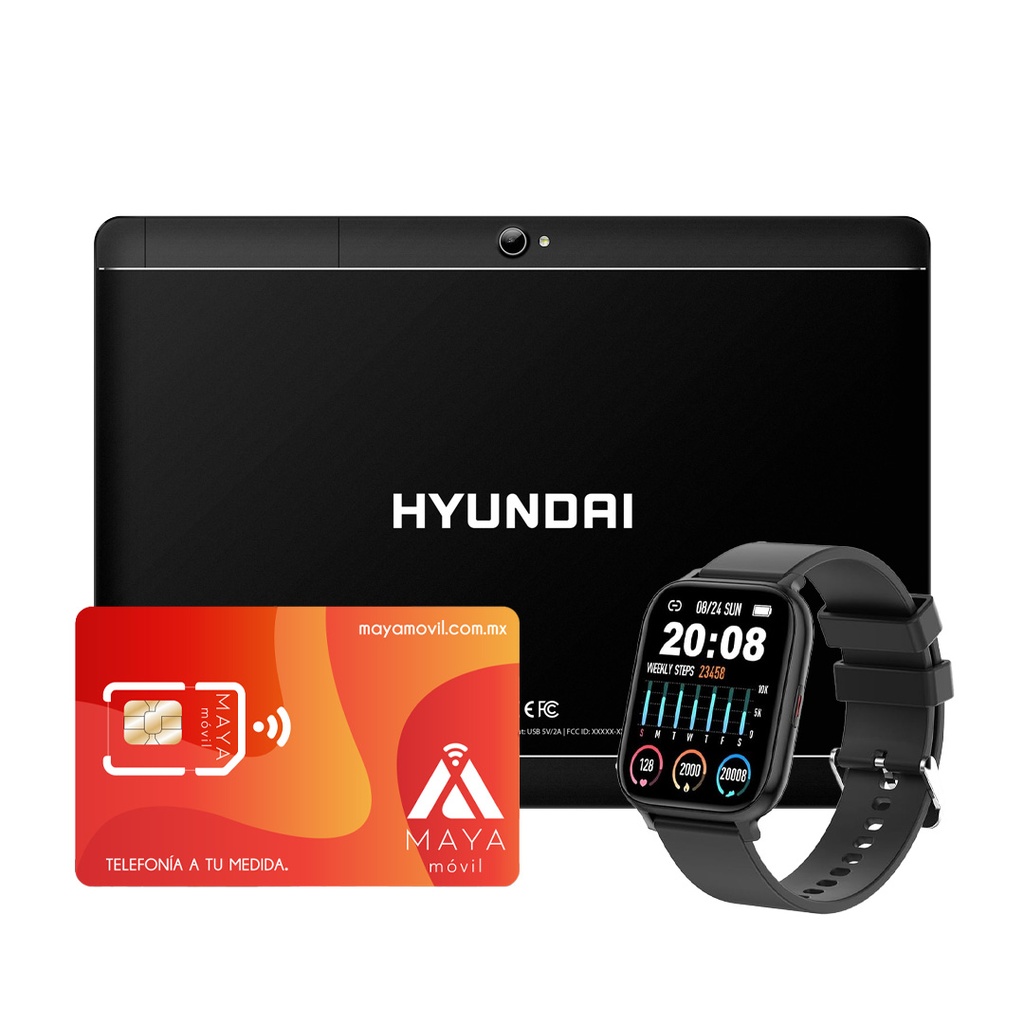 Hyundai HyTab Plus 10LC2, LTE, Black + Hyundai Smartwatch Negro + Servicio Maya Móvil Plus 3GB 30 días